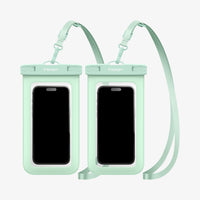 ACS06015 - AquaShield Waterproof Case (2 Pack) A601 in Mint showing the front of two devices inside a waterproof case with straps attached